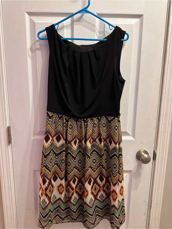 connected apparel Dresses & Skirts - Sleeveless Black Midi Dress with Multicolor Geometric skirt- dress